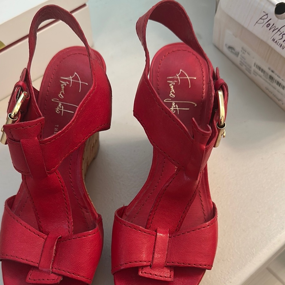 Franco Sarto Red Wedge Sandals with T-Strap